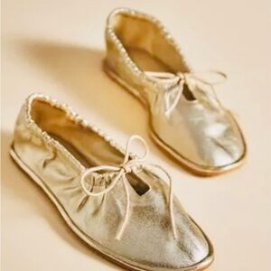 Pilcro Bow-Tie Gold Ballet Flats